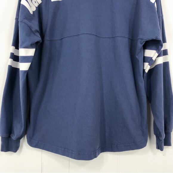 Disney Parks Spirit Jersey Puff Print Varsity Stripe Sleeve Size Medium Blue Whi - Picture 8 of 16